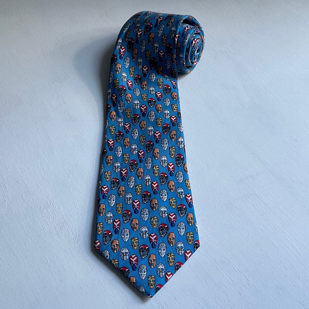 🦜Blue Patterned Goalie Masks Men's Tie